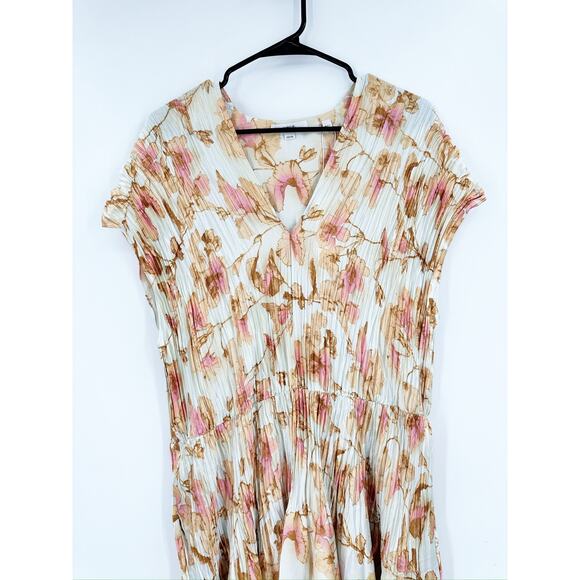 Vince Floral Print Plisse V-Neck Cap Sleeve Midi Dress Plus Size 1X NWT - Picture 3 of 8